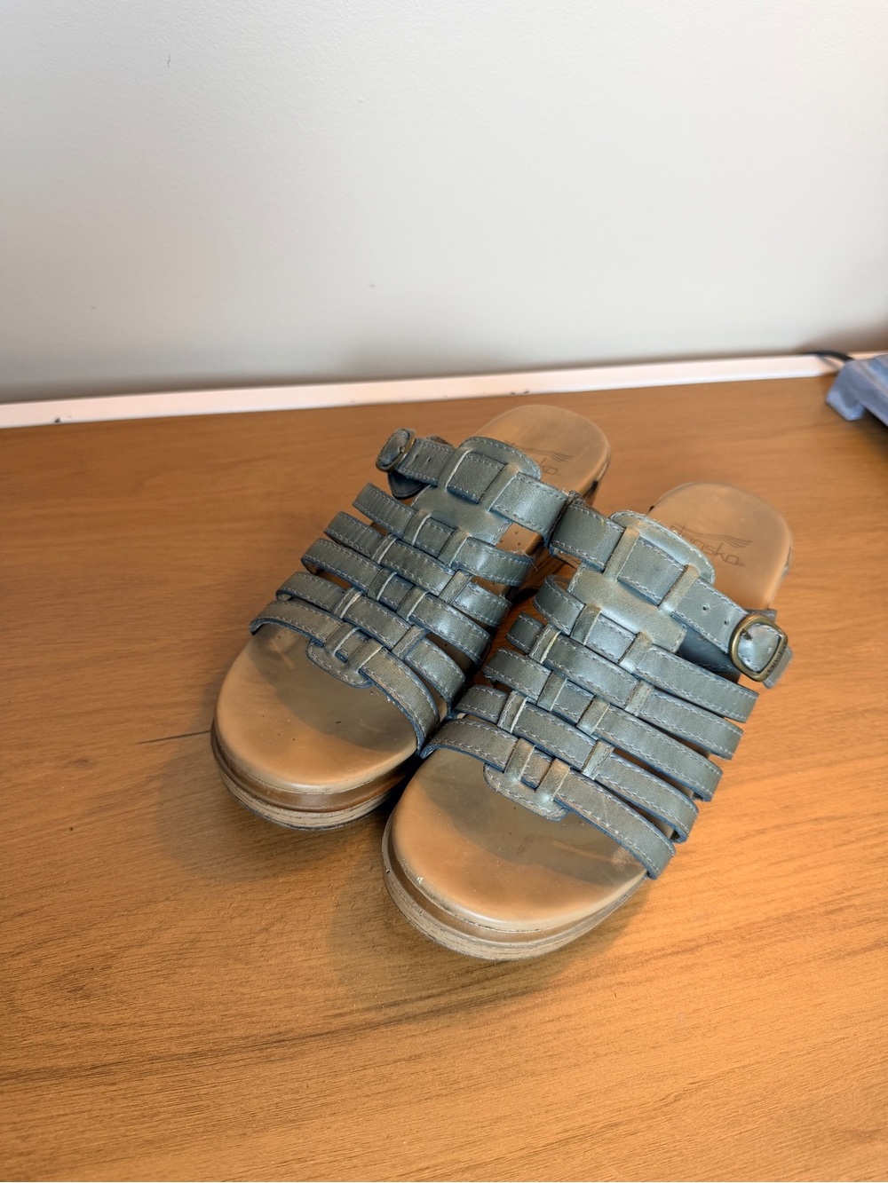 Dansko Marion Blue Woven Slide Sandals